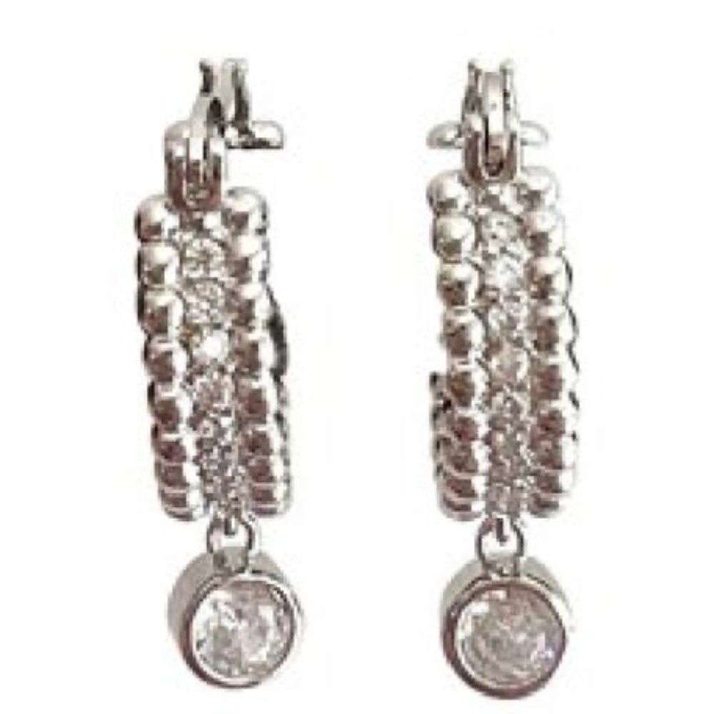 Silver plated 1" hoop with CZ detail. Single Drop CZ Stud Hoop Earring BRAND NEW